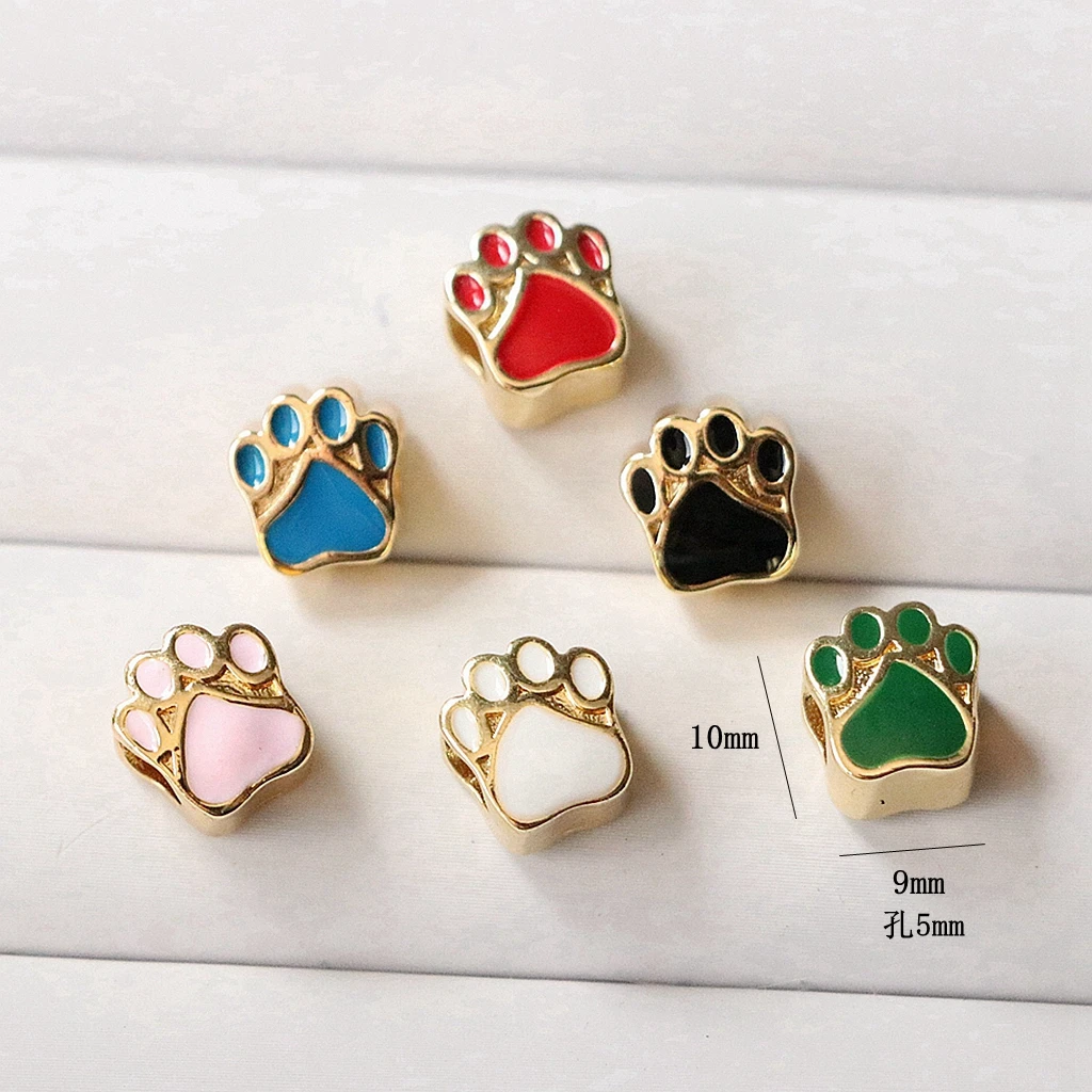 

10pcs 10*9mm Colorful Dog Bear Paw 5mm Big Hole Bead Charm For Bracelets Wholesale DIY jewelry makingts Necklaces Accessories