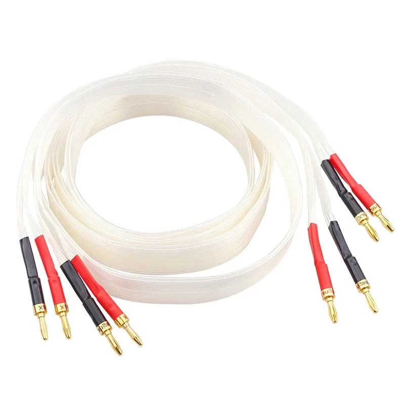 

24AWG Ribbon OCC Silver Plated Speaker Cable HiFi Audio Amplifier Speaker Wire Gold Plated Banana Plug