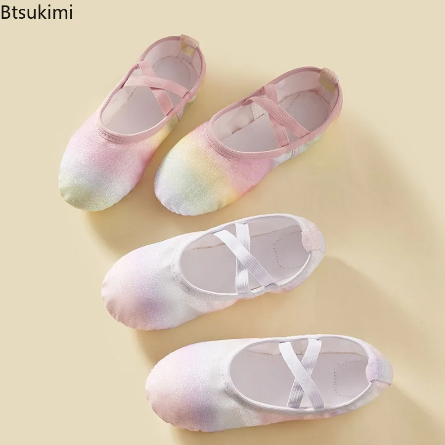New Ballet Shoes for Toddler Girls Rainbow Gradient Glitter Ballet Slippers Dance Shoes Flats Split-Sole Ballerina Princes Shoes