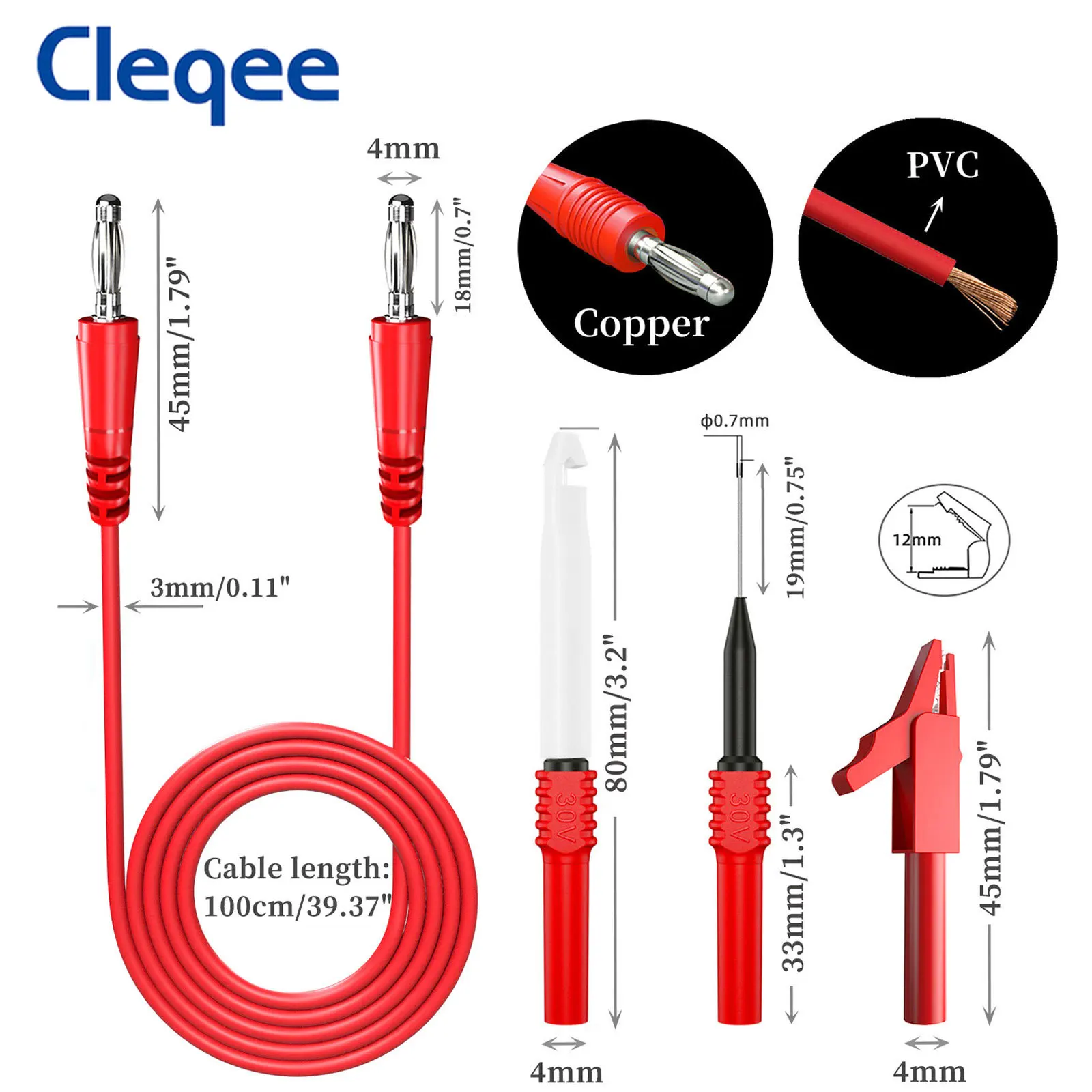 Cleqee P1043B Multimeter Test Leads Kit 4mm Banana Plug  with Safety Piercing Test Probes Crocodile Alligator Clips 1000V 10A