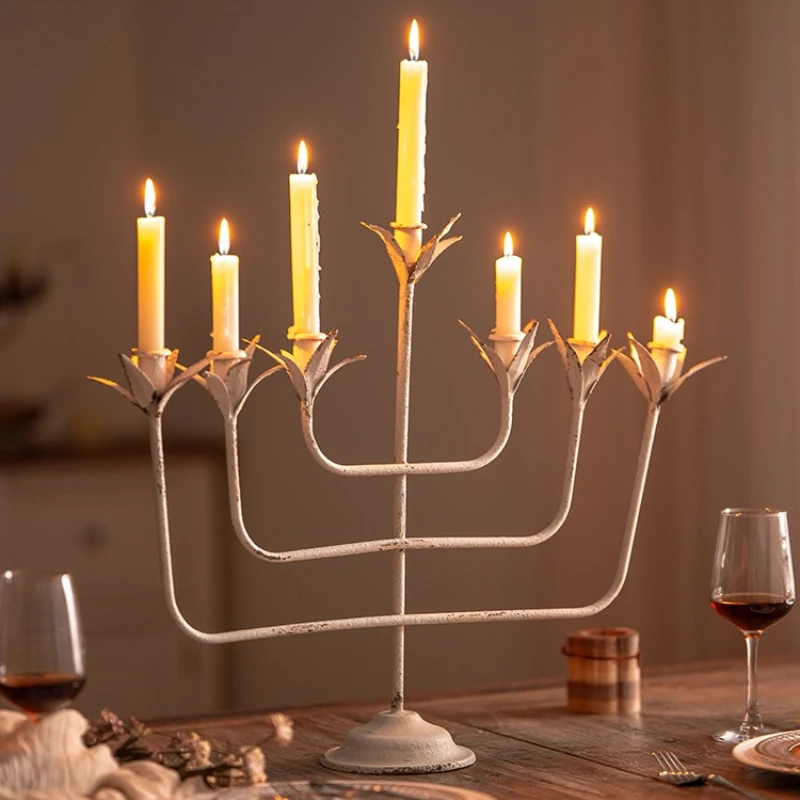 French retro candle holder ornament palace style seven-headed wrought iron restaurant romantic atmosphere