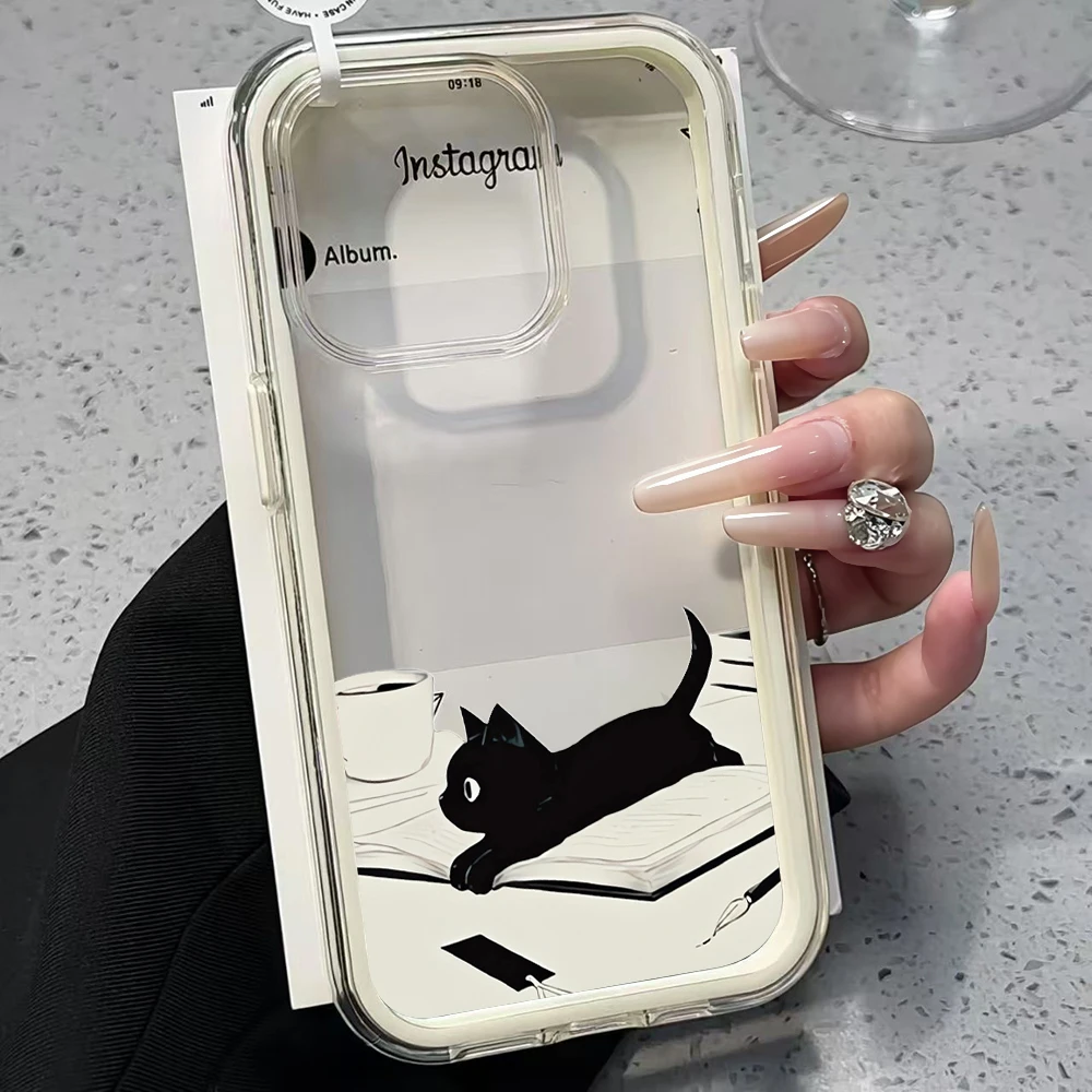 Phone Cases For Samsung Galaxy S26 Ultra S24 S25 Edge S22 S23 Plus FE A57 A54 A55 A16 A35 A37 A36 5G Clear Funny Black Cat Cover