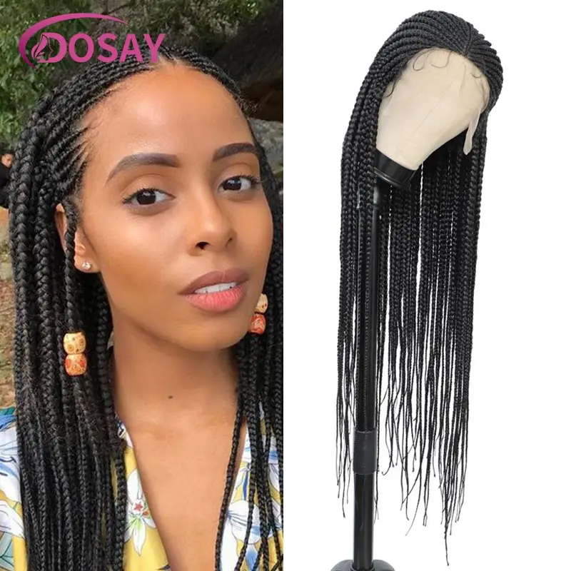 Synthetische 36 Zoll 13*8 transparente Spitze Frontal Perücken handgemachte Cornrow Flechten Perücken für schwarze Frauen knoten lose Box Zöpfe Perücke