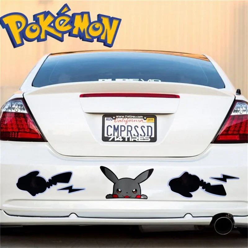 Pokemon Anime Black Sticker Cartoon Pikachu Gengar Car Decoration Sticker Fuel Tank Cap Sticker Children\'s Toy Birthday Gift