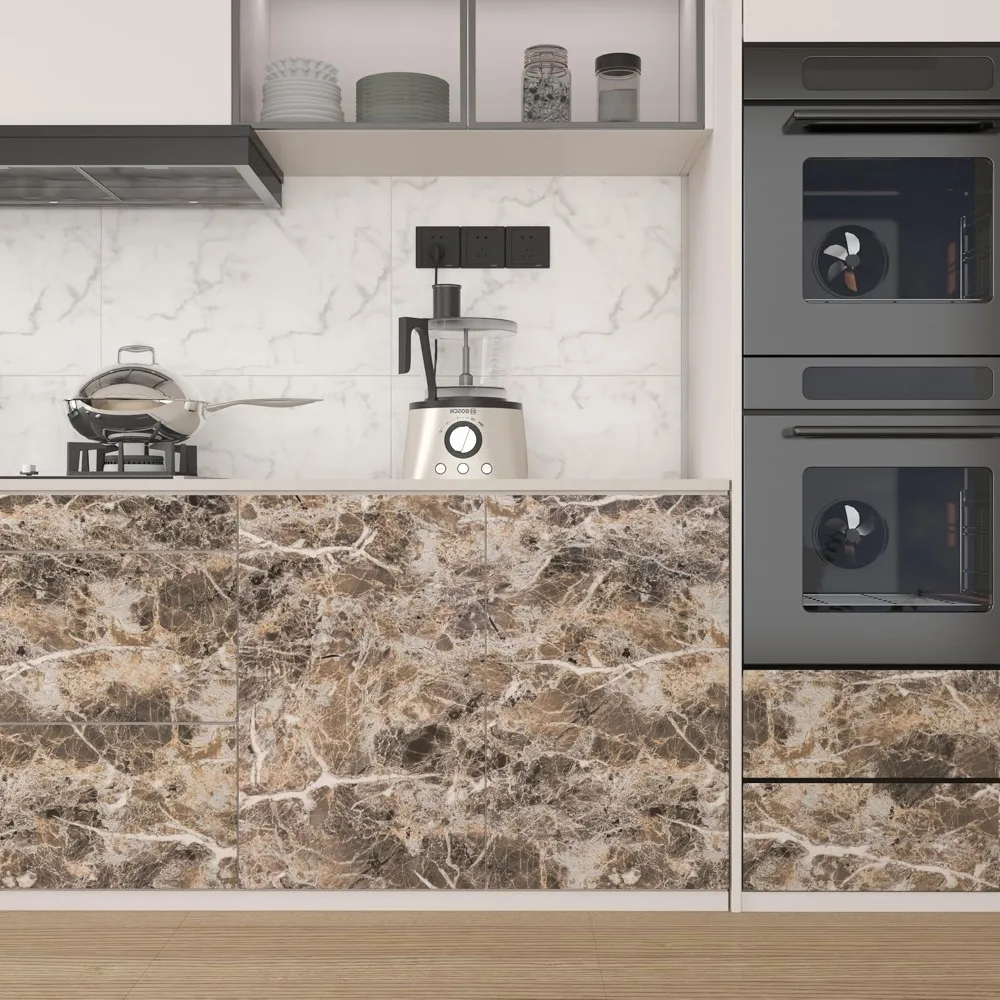 ورق جدران قابل للتقشير واللصق من الرخام البني المقاوم للماء، ورق اتصال رخامي صناعي سميك من الفينيل DIY لديكور المنزل