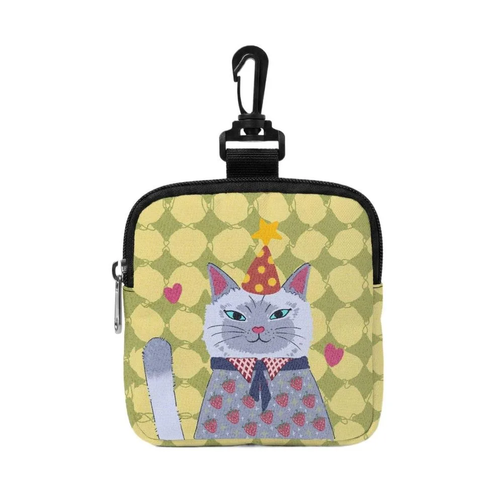 Waterproof Faux Leather Zippered Case Multifunctional Mini Earphone Pouch with Key Hook Dog-Patterned Coin Purse for Outdoor Hiking And Storage