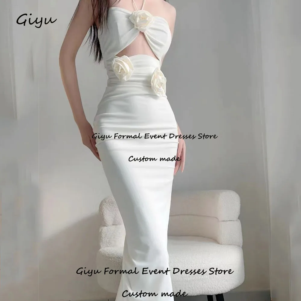 

Giyu Sexy Mermaid Trumpet Evening Gown Dress 3D Followers Halter Tea-Length Wedding Party Dress Vestidos De Noche Elegantes 2024