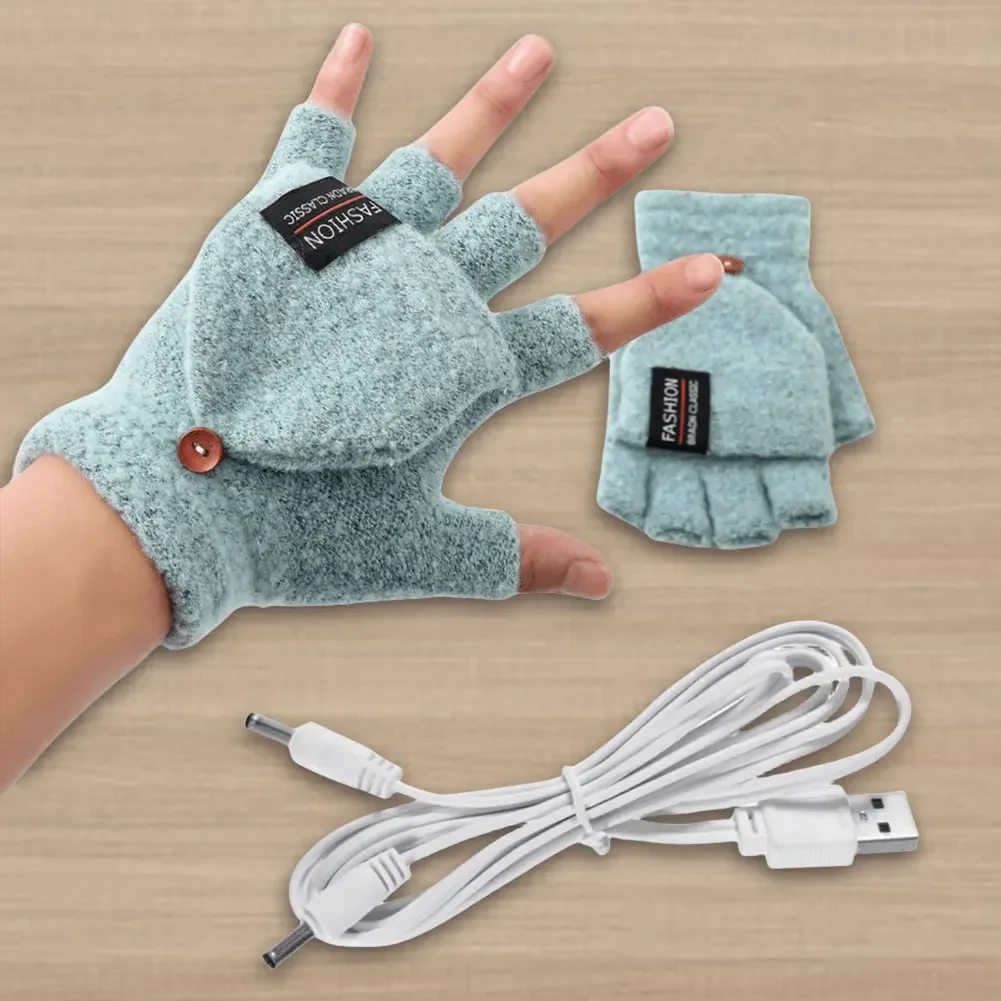 USB Heating Gloves Double-Sided Heating Gloves Washable Rechargable MittensThermal Fingerless Hand Warmer Outdoor Gloves