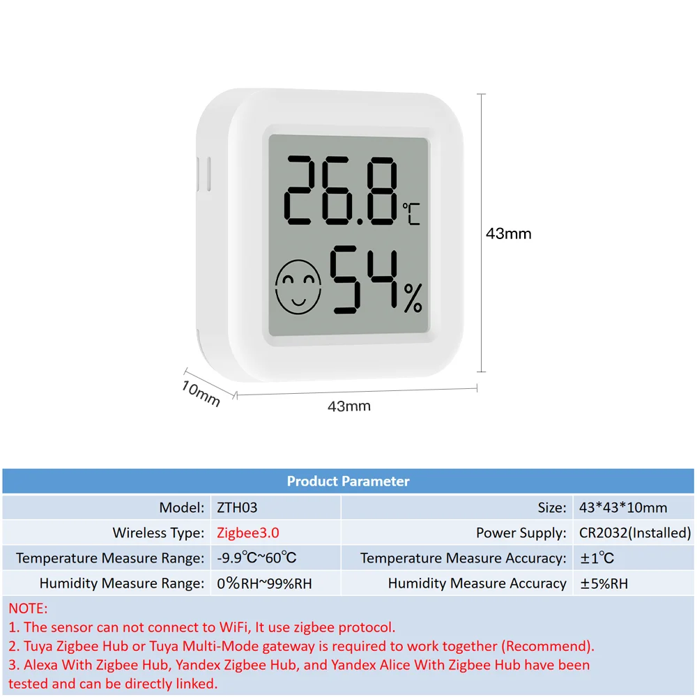 Tuya Zigbee 3.0 Temperature Humidity Sensor APP Remote Control Thermometer via Smart Life For Smart Home Work With Yandex Alexa