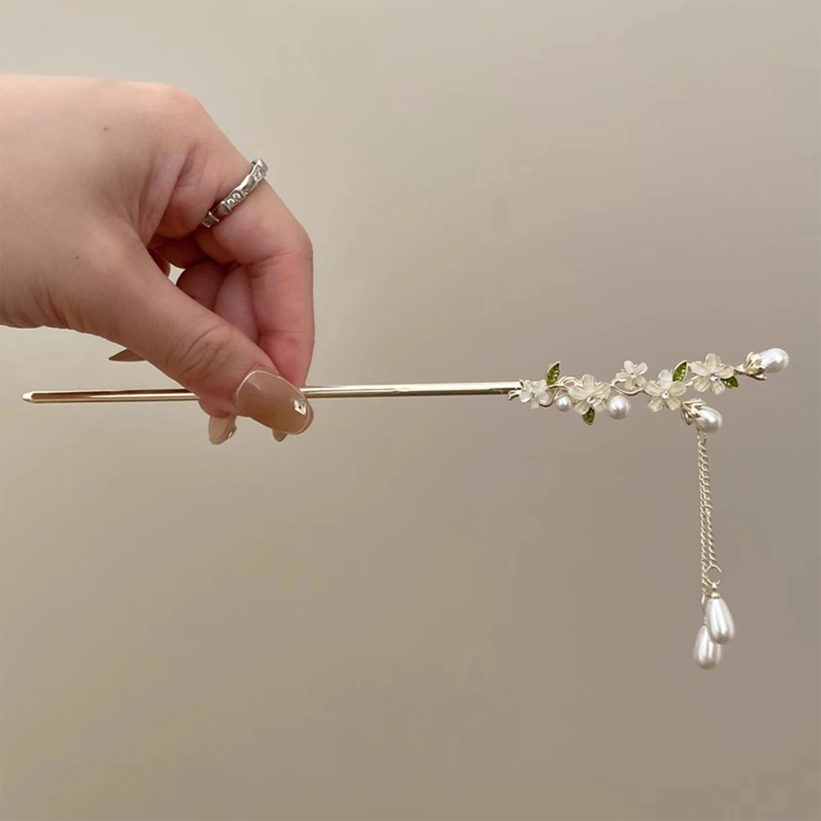 Secure Hold Hair Stick Graceful for Wedding Party Traditional Chinese Flower Pearl Bun Pin Retro Tassel Hair Accessory view 2