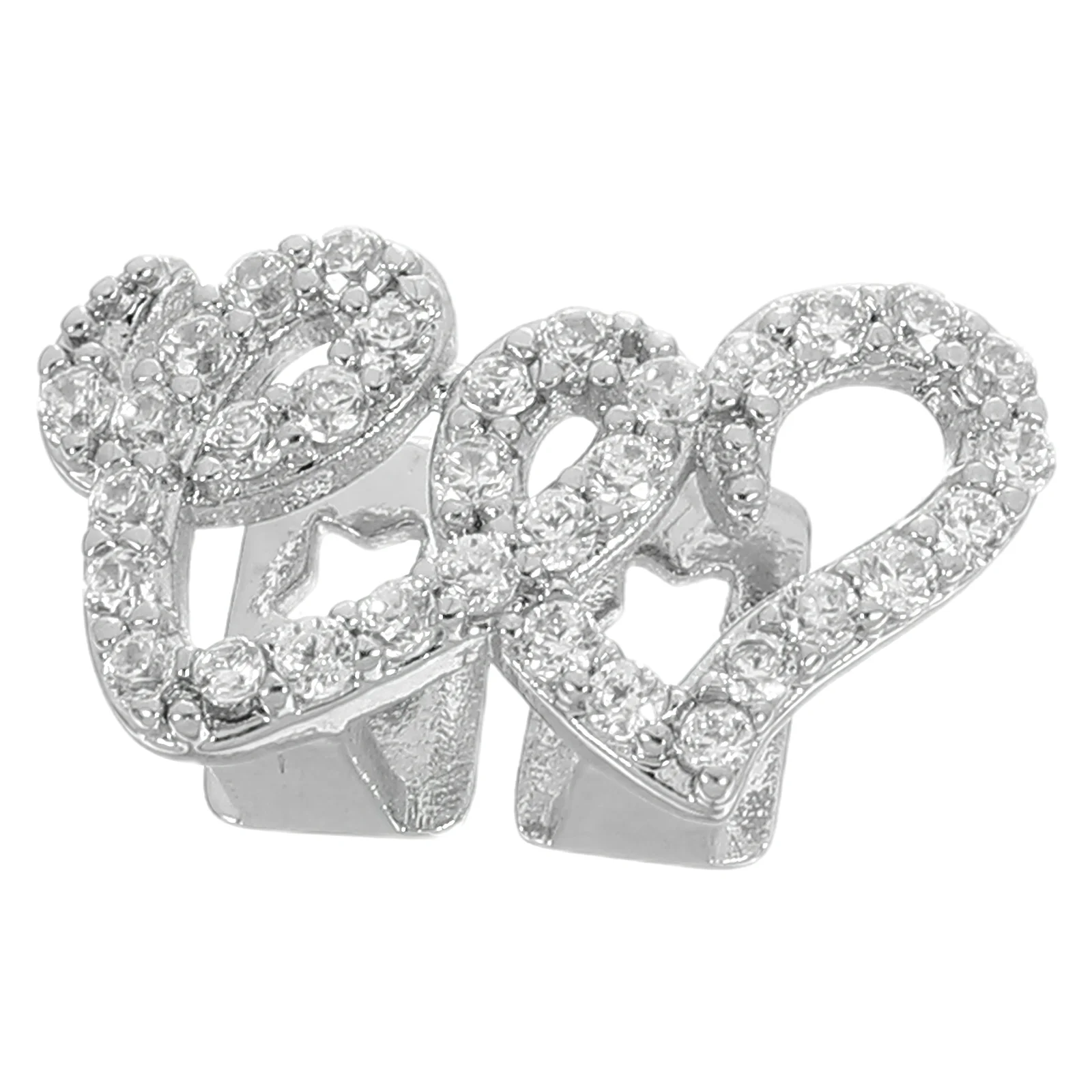 Parrillas de dientes de Hip Hop con dije de doble corazón, parrilla de dientes de Metal deslumbrante, parrilla bucal decorativa falsa para accesorios de rapero