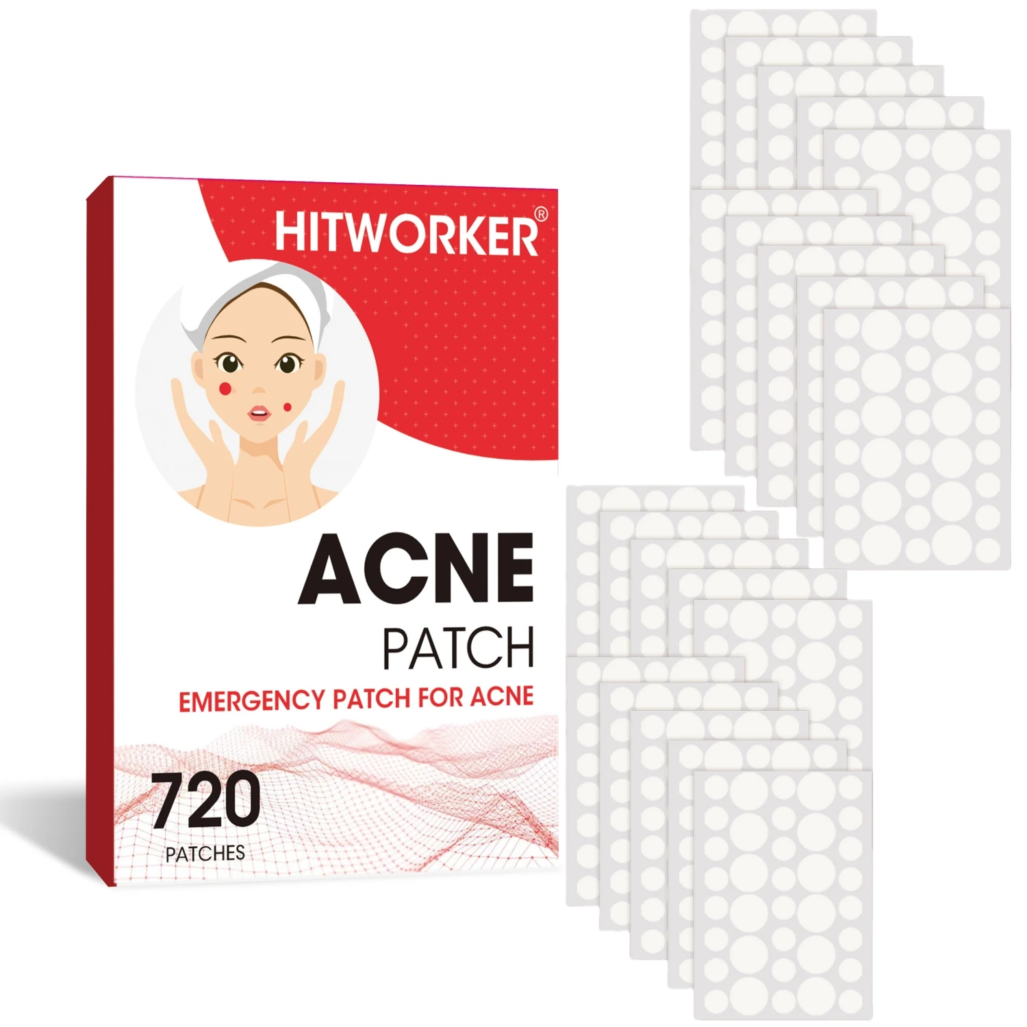 720 remendos claros redondos pequenos e grandes da acne dos pces, remendos hidrocolóides invisíveis ultra-finos da espinha, respirável & leve