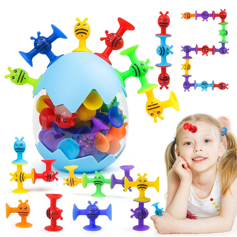 Soft Silicone Building Blocks Toy Animals Shape Suction Cup Bath Toys Parent-Child Interactive Games Stress Relief Toys for Kids