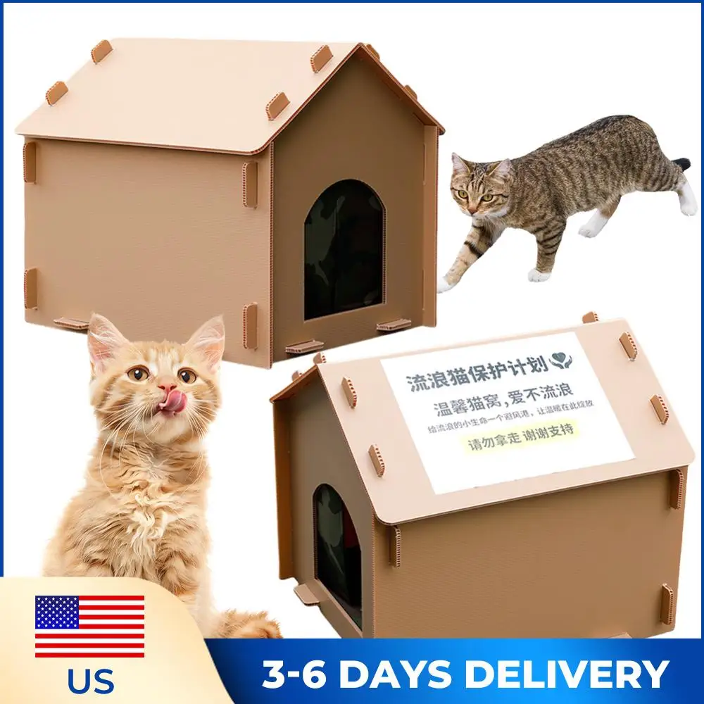 

Утепленный складной домик для бездомных кошек, всепогодный уличный утепленный домик для животных для использования в помещении и на улице
