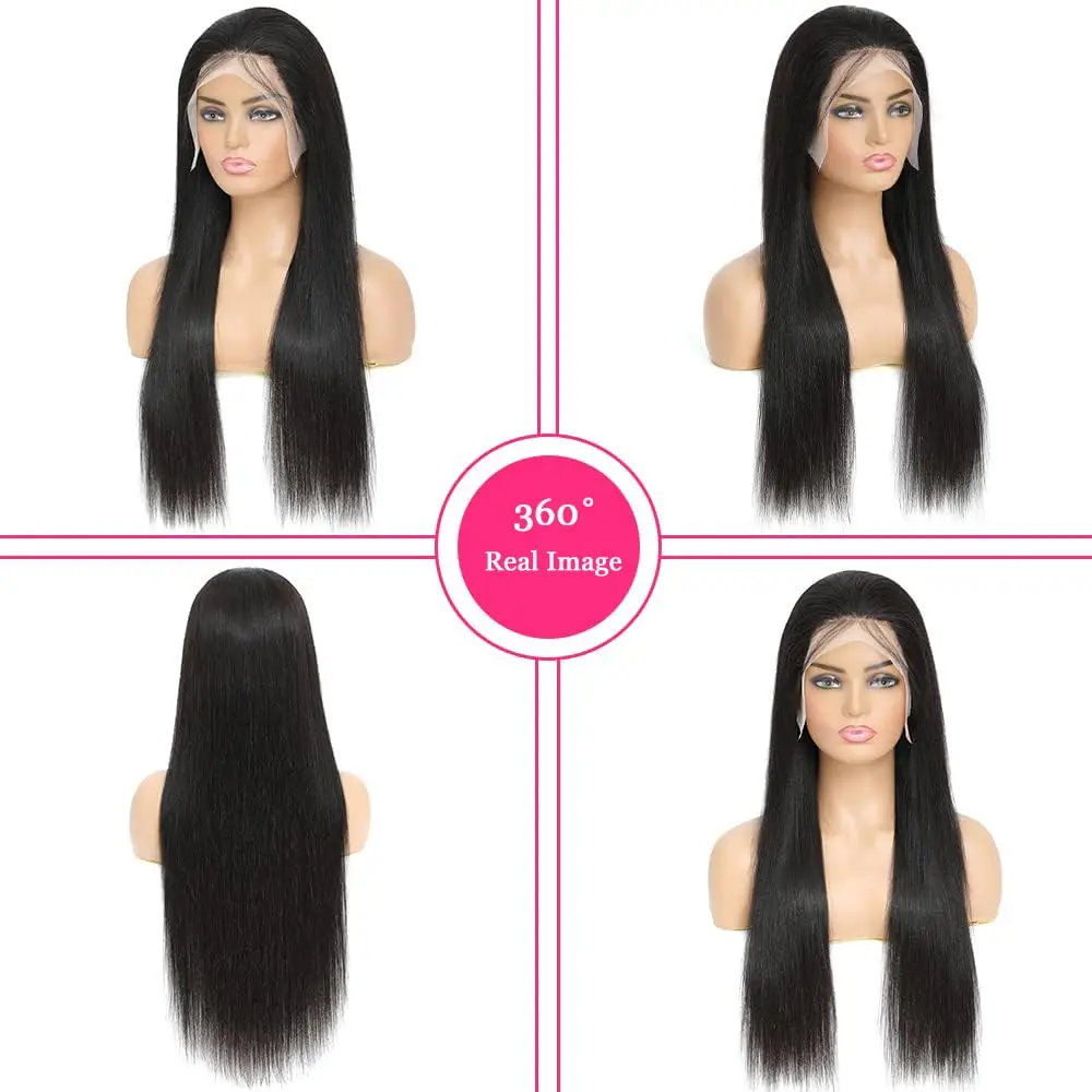 Wig lurus renda depan 30 inci rambut manusia dengan kepadatan 180 untuk wanita 13x6 wig renda depan rambut manusia telah ditanami hitam alami