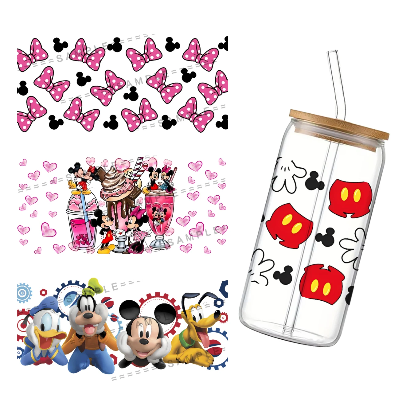 Disney Mickey Minnie Mouse UV DTF Transfers Stickers Decals For 16oz Libbey Cold Cups Mugs Tumbler Waterproof DIY Craft