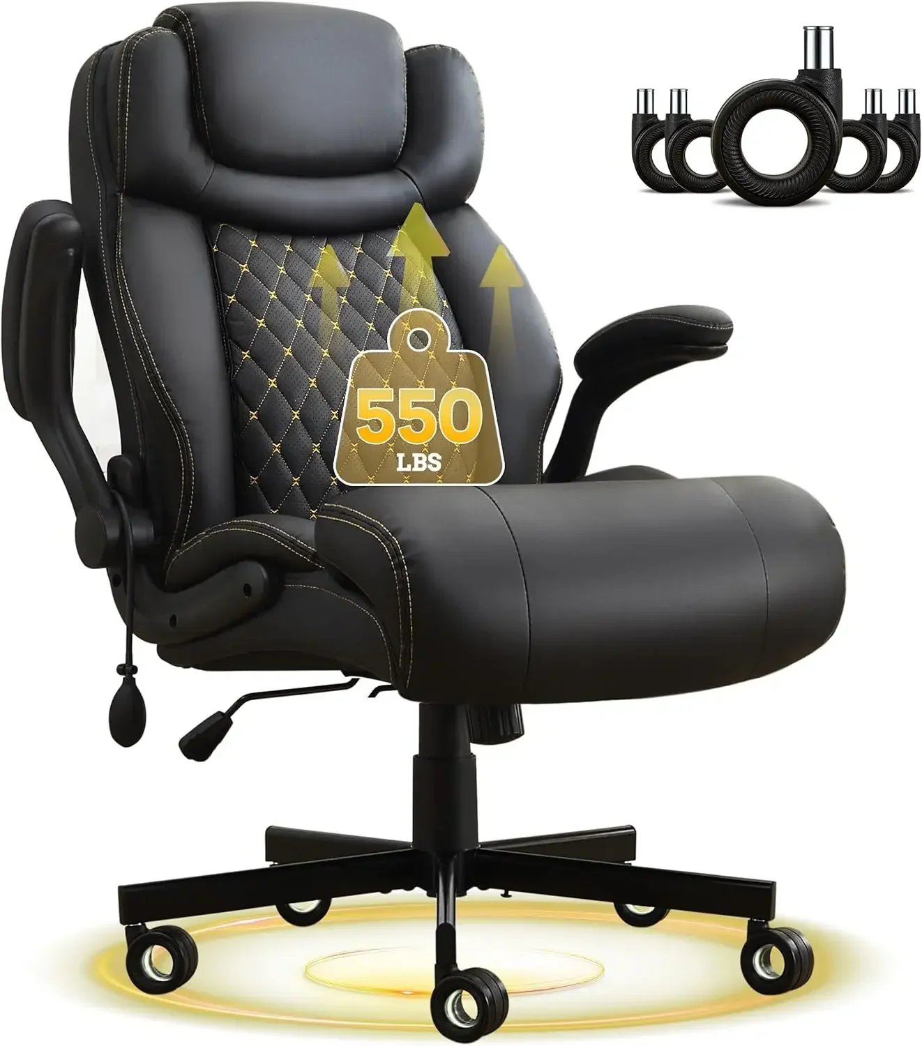 550LBS Big and Tall Office Chair, Comfy Heavy Duty Executive Chair with Adjustable Lumbar Support Double Spaces Casters, PU Leat