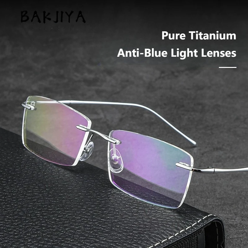 

Ultra-Light Titanium Rimless Glasses Reading Blue Light Blocking Glasses Men and Women Fashion Comfort Square Frameless Eyewear