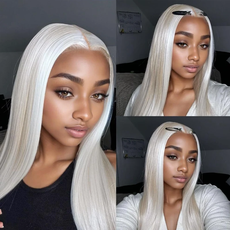 Pre-pulled High Light Gradient Grey Blonde Lace Wig 613 Blonde Platinum Bob Haircut Silky Straight Hair Wig HD Lace Japanese Wig