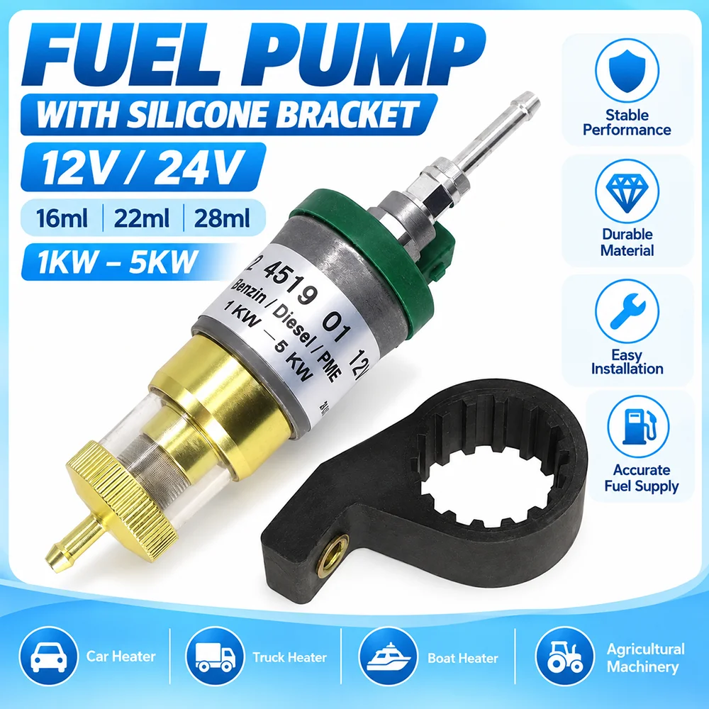 12V/24V Fuel Pump + Black Silicone Mount Bracket 16/22/28ml 1-5KW Parking Heater for Webasto Eberspacher