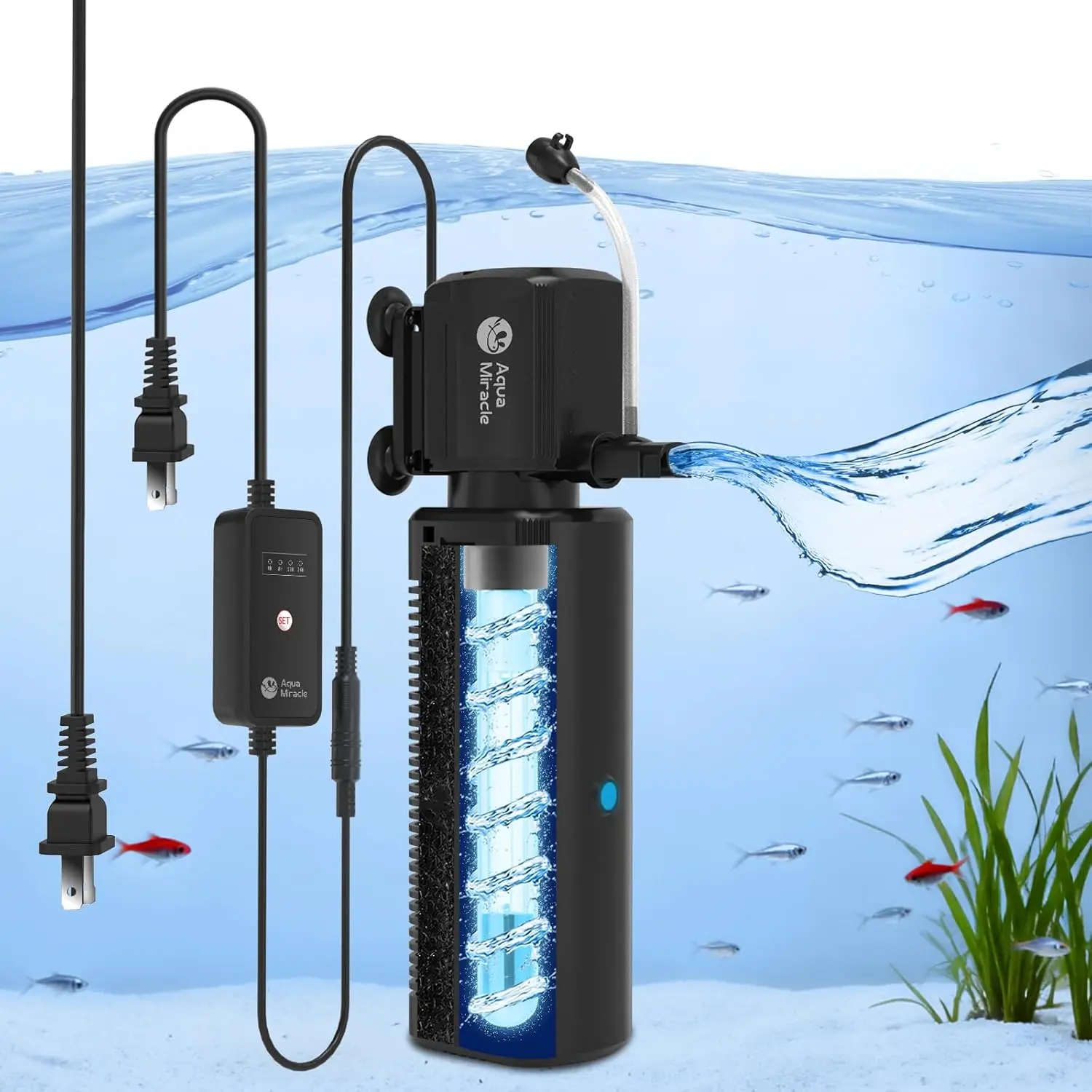 

Аквариумный фильтр с таймером, режимами аэрации и имитации дождя, УФ-лампа 225 GPH для контроля зеленой воды в аквариумах объемом 20-70 галлонов