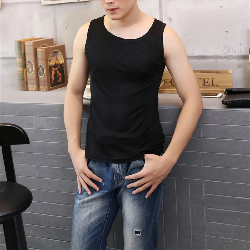 Men 100% Pure Nature Silk Tank Sleeveless Top Knit Vest Singlet Blouse Luxury