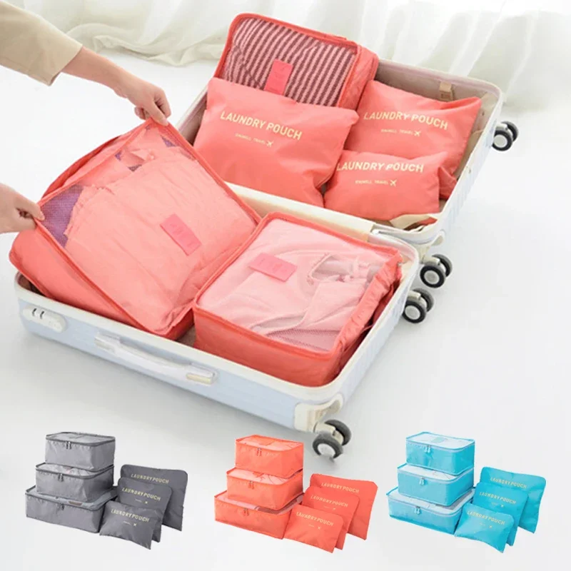 

6pcs Travel Storage Bag Large Capacity Luggage Clothes Sorting Organizer Set Suitcase Pouch Case Shoes Packing Cube Bag