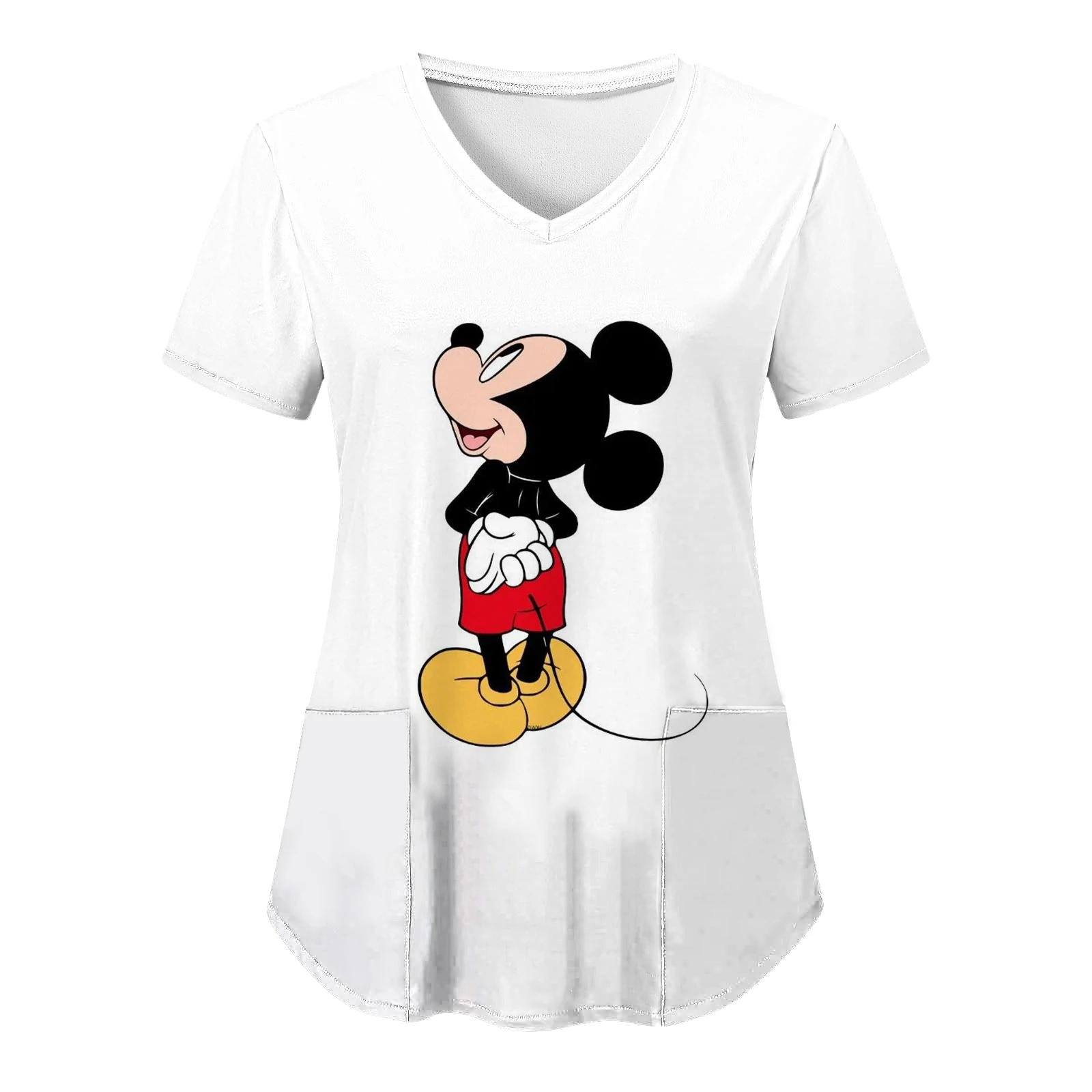 Disney-Camiseta con bolsillo para mujer, camisa con cuello en V de Minnie Mouse, uniforme de enfermera de Mickey, ropa para mujer, 2024