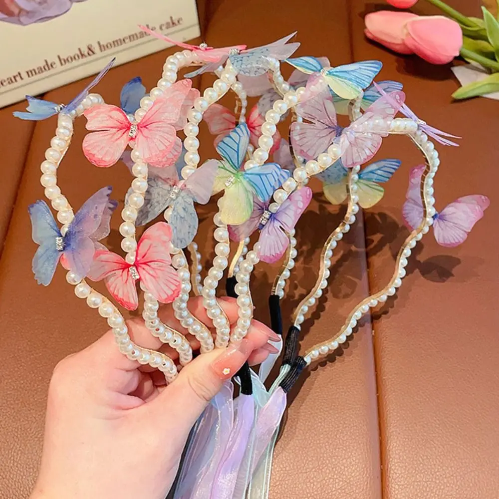 Fashion Styling Pearl Butterfly Headband Sweet Elegant Hair Hoop Princess Headdress Girls Hair Accessories
