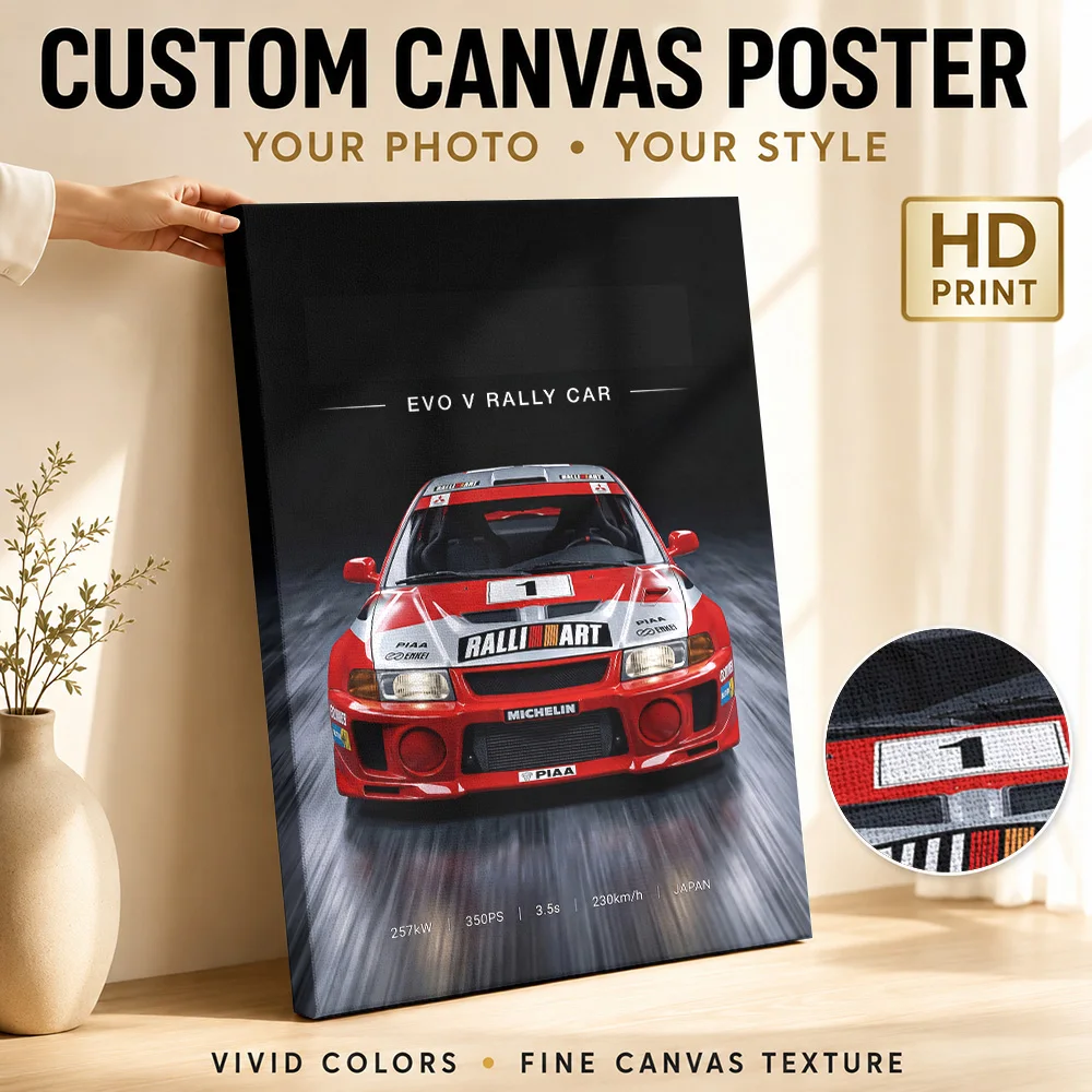Sleek Japanese Evo V Rally Car Framed Canvas Poster Personalized Photo Modern Minimalist Style Garage Wall Paintings Decoration