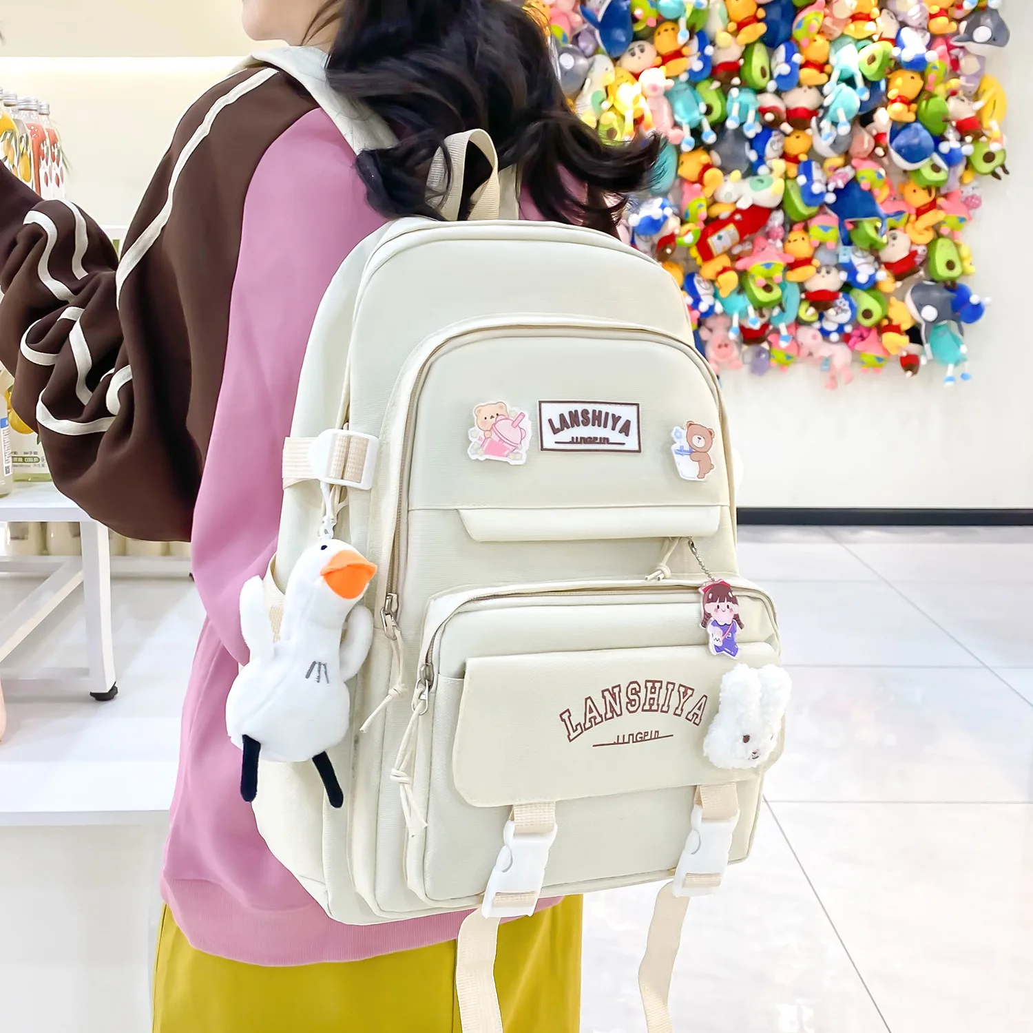 School Backpacks Campus Large Capacity Backpack 5 Piece Set Trendy Fashion Backpacks Simple Wide Strap Lightweight School Bag