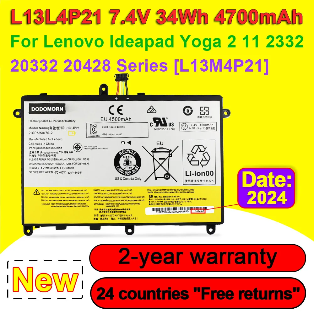 L13L4P21 L13M4P21 Laptop Battery For Lenovo Ideapad Yoga 2 11 2332 20332 20428 Series 2ICP5/50/70-2 7.4V 34Wh 4700mAh In Stock