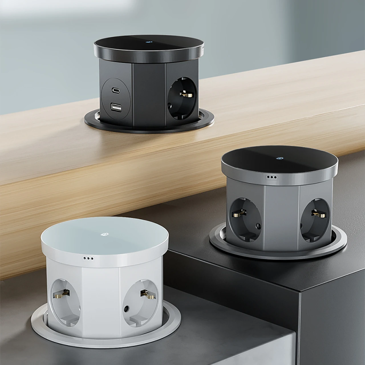 Pop Up Table Socket Lifting Socket, USB Type-C Outlet, EU Socket, 15W Wireless Charge, Desktop Hidden Lifting Socket