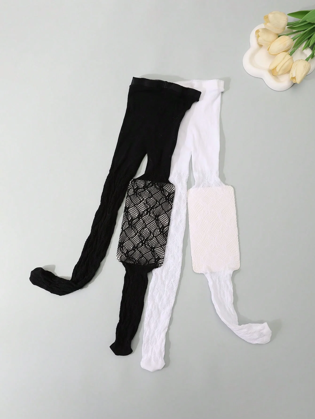 2 Pairs of Girls' Summer Mesh Tight Pantyhose, Sweet and Adorable Black and White Princess Leggings Suitable for Girls' Daily Wear