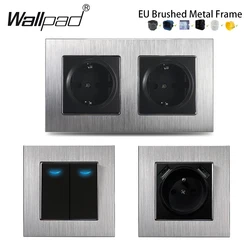 EU Metal Grey Silver USB Type C Outlet 1 2 3 Gang On Off Wall Switch Double Power Supply Socket French Sockets Round Box