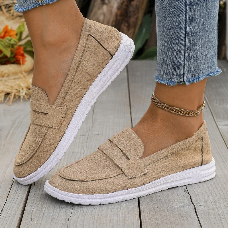 

Comfortable Flat Bottom Women's Shoes Easy To Wear British Style Spring Autumn New Style PU Leather Inner Material Velvet Surfac
