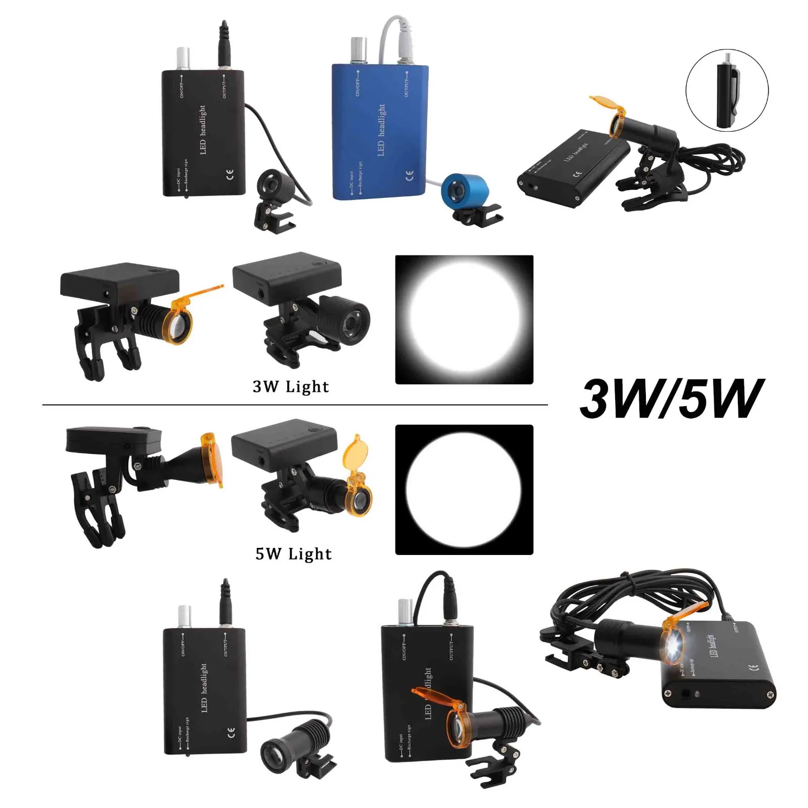 

3W 5W Headlight Headlamp for Dental Loupes Magnifier Medical Loupes Binocular Filter Wired Wireless USB Belt Clip Cloth Case