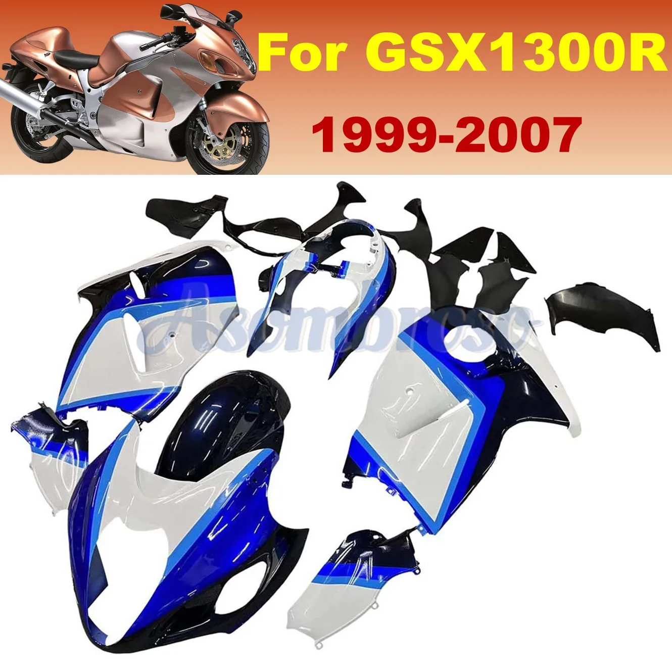 

Комплект обтекателя для Suzuki GSX1300R 1999-2007 Hayabusa gsxr1300 2006 2005 2004 2003 2002 2001 2000 пластиковый обтекатель синий белый кузов