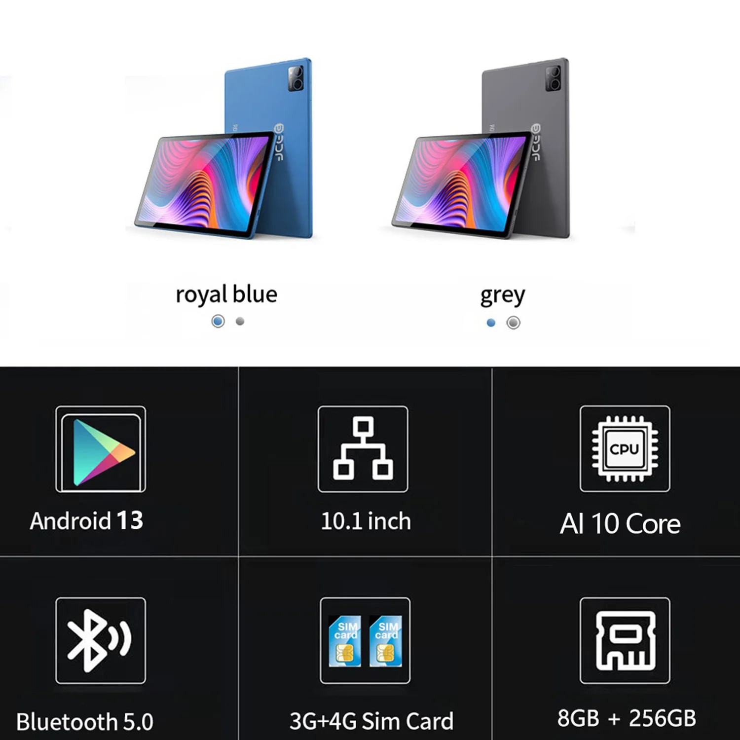 New 10.1 Inch 5G Tablet Pc 8GB RAM 256GB ROM 2000x1200 Tablets 10 Core Google Play 4G LTE Phone Call Android 13 WiFi 8000mAh