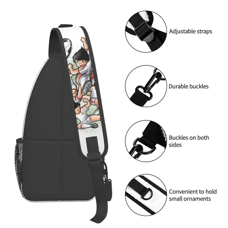 Klassische Anime Kapitän Tsubasa Schulter tasche für Männer Japan Fußball Manga Schulter Brust Cross body Rucksack Reise Wandern Tages rucksack