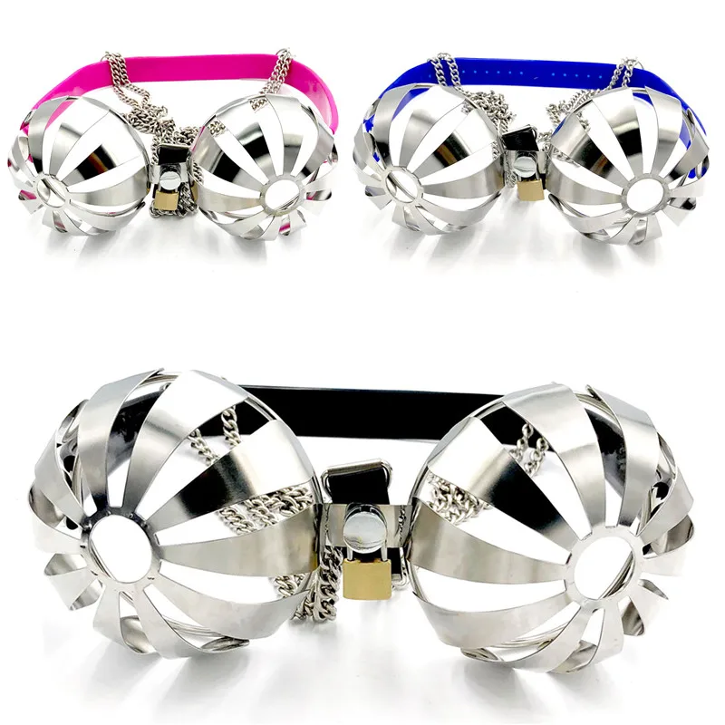 Latest Female Adjustable Stainless Steel Hollow Bra Chastity Belt Bra Device Adult Bondage BDSM Cosplay Sex Toys for Women 18+