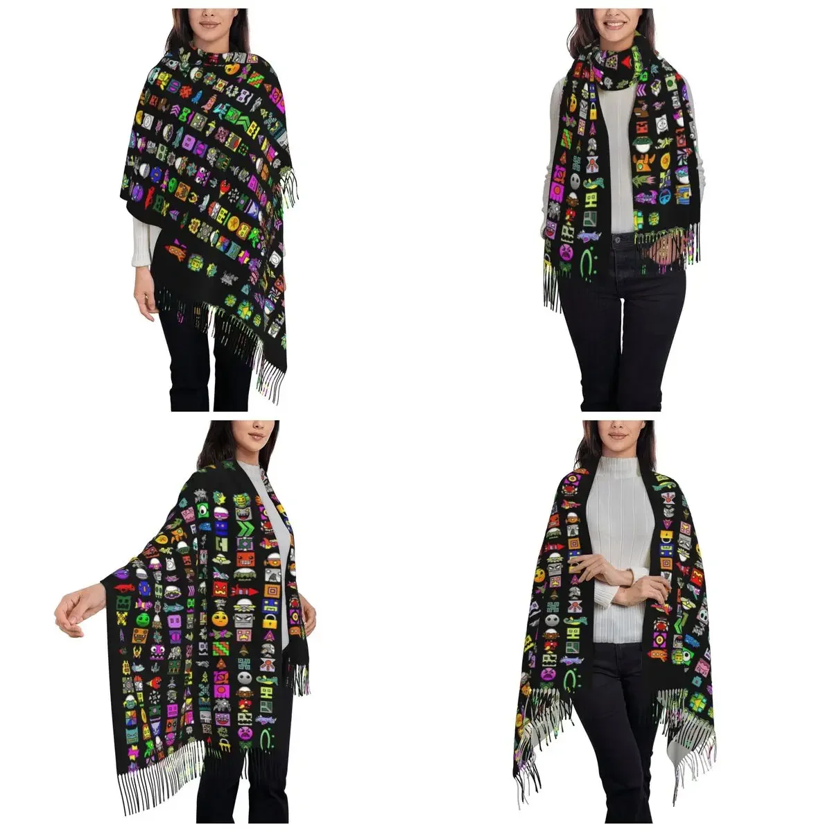 الهندسة داش وشاح شرابة الأوشحة النساء شالات دافئة لينة ويلتف طويل الخريف الشتاء شال التفاف