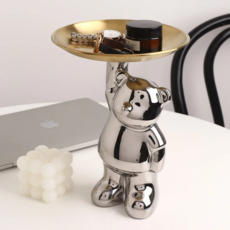 

Creative Light Luxury Style Violent Bear Storage Ornaments Key Storage Tray Home Living Room Entrance Desk Home Decoration Tray