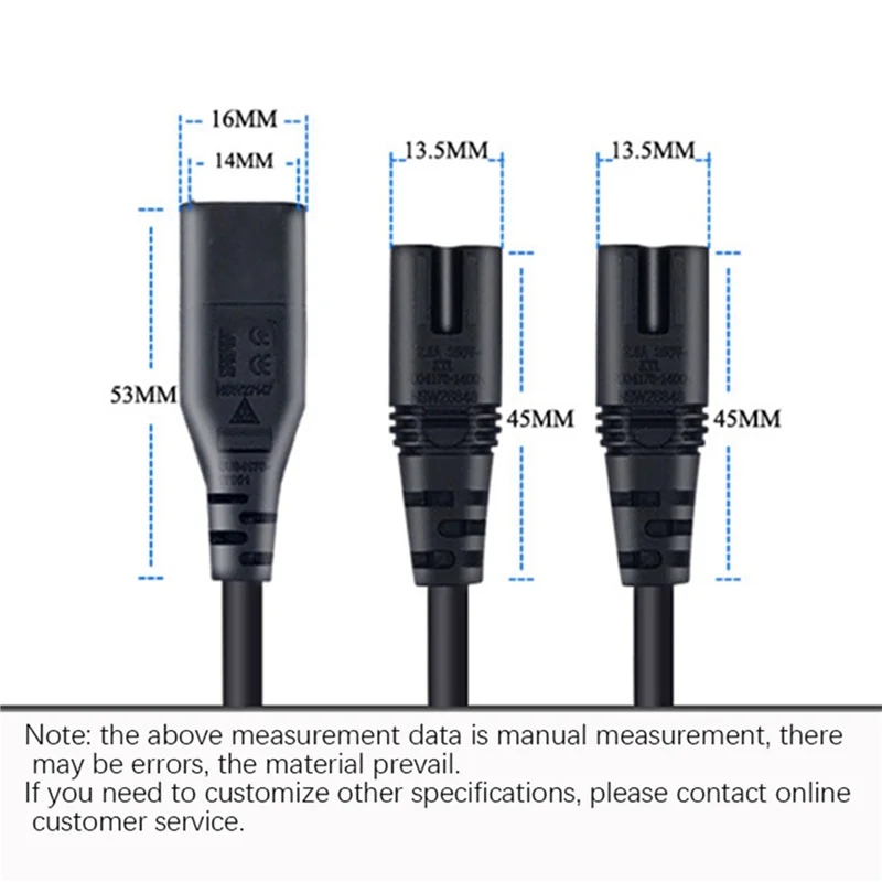ABKQ-10X IEC320 C8 إلى 2X C7 Y سلك طاقة تيار متردد سبليت، IEC الشكل 8 ذكر إلى 2 أنثى 1 في 2 خارج كابل طاقة التيار المتردد
