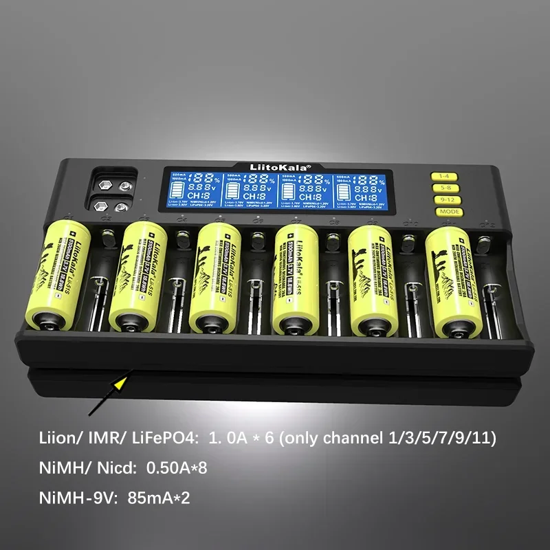 LiitoKala Lii-S12 Lii-S8 배터리 충전기, 9V 18650 20700 26650 21700 14500 10440 16340 1.2V 3.7V 4.2V 사자 배터리
