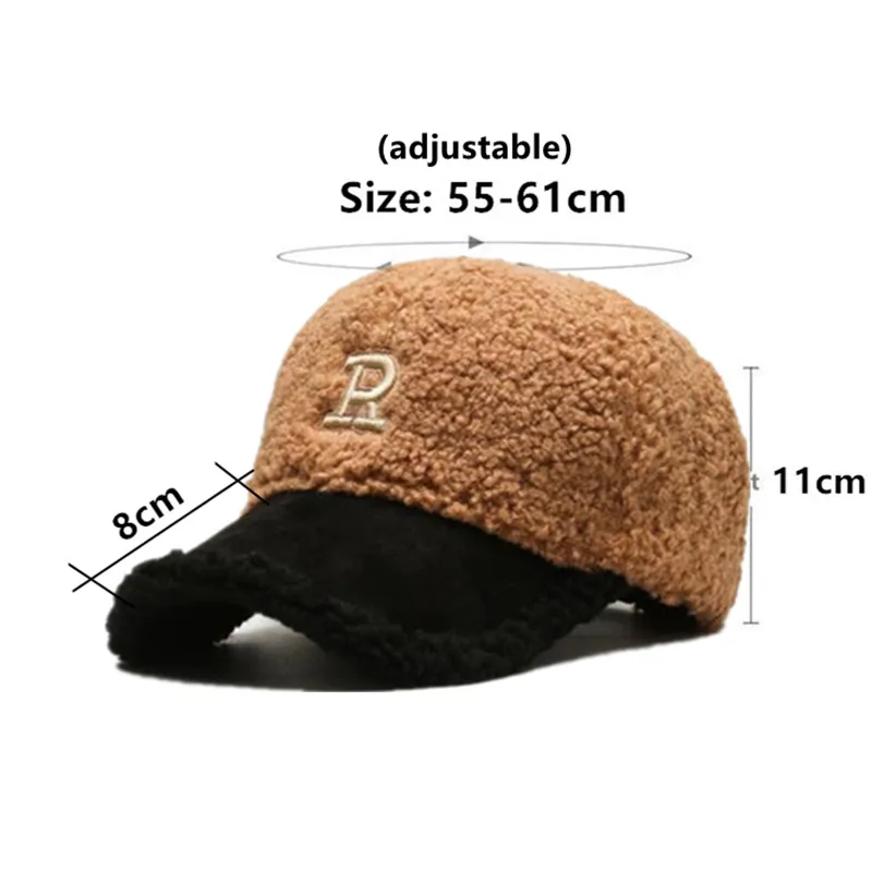 Winter Women's Hats Lambhair Warm Baseball Cap Fashion Embroidery Personality Hip-hop Hat Party Caps Adjustable Size Girls Hat image 2