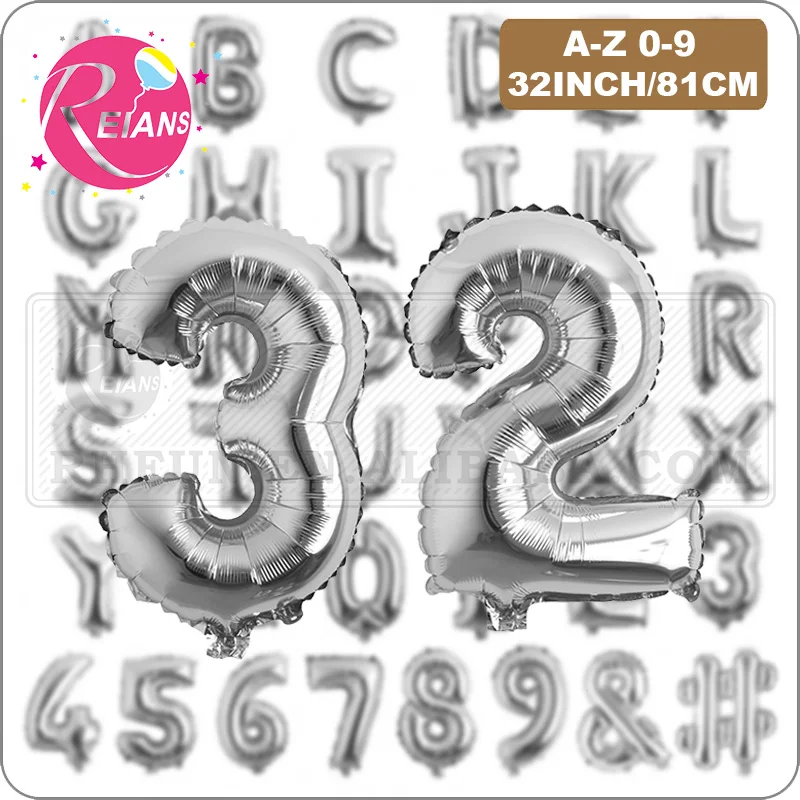 32 Inch Alphabet number Letters Kids Birthday Party Background Decoration Foil Balloon Wedding Supplies Silver baby shower decor