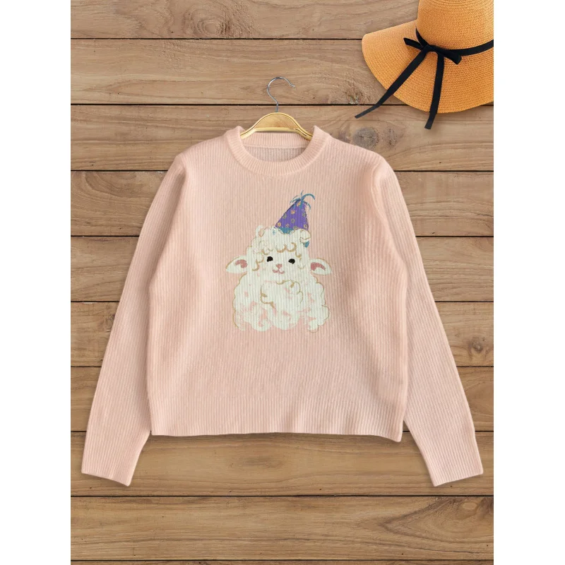 

Foundation White Print Pattern Women's Knit Pullover Thick, Oversized Crew Neck Long Sleeve Fall/Winter Fashion Style