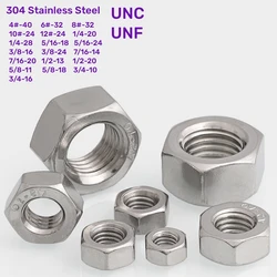 UNC UNF Hex Nut 4# 6# 8# 10# 12# 1/4 5/16 3/8 7/16 1/2 5/8 3/4 304 A2 Stainless Steel US Standard Coarse Fine Thread Hexagon Nut