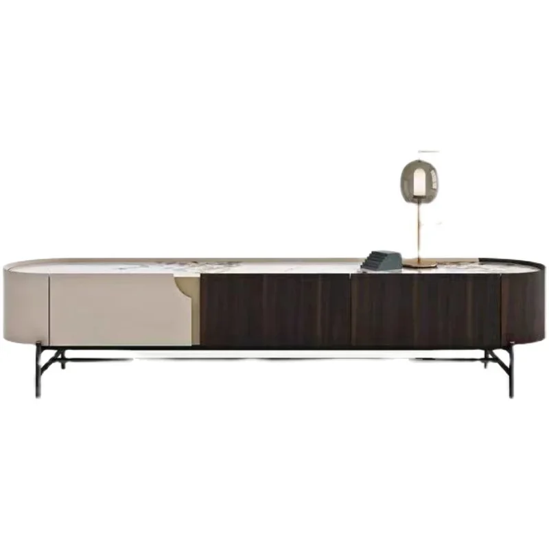 

Modern simple TV cabinet coffee table combination Italian minimalist rock slab floor cabinet light luxury smoke color model